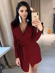 Bodycon Dresses Lace Up Stretch Casual Long Sleeves Pencil Dress