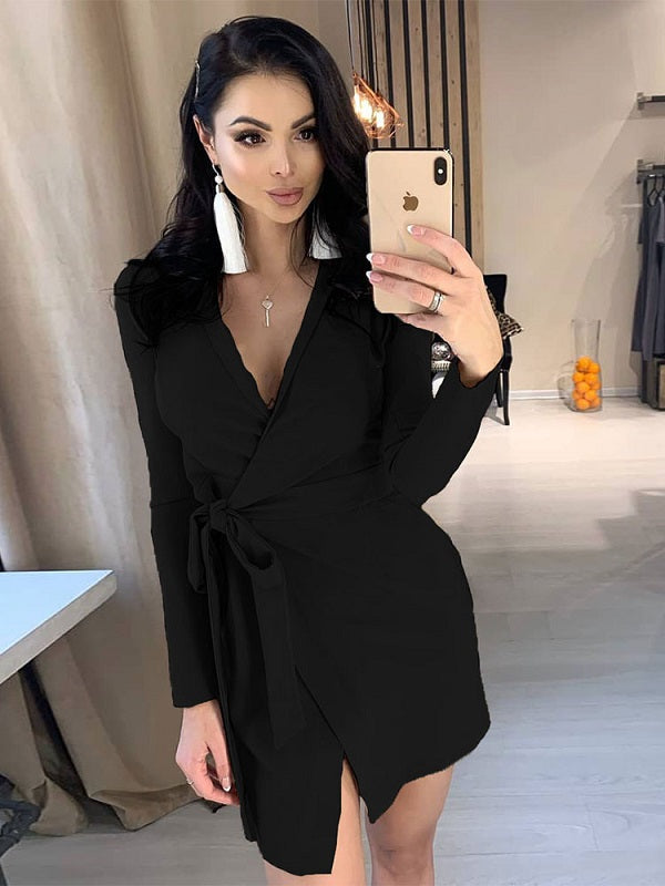 Bodycon Dresses Lace Up Stretch Casual Long Sleeves Pencil Dress
