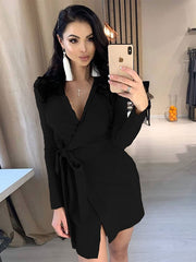 Bodycon Dresses Lace Up Stretch Casual Long Sleeves Pencil Dress