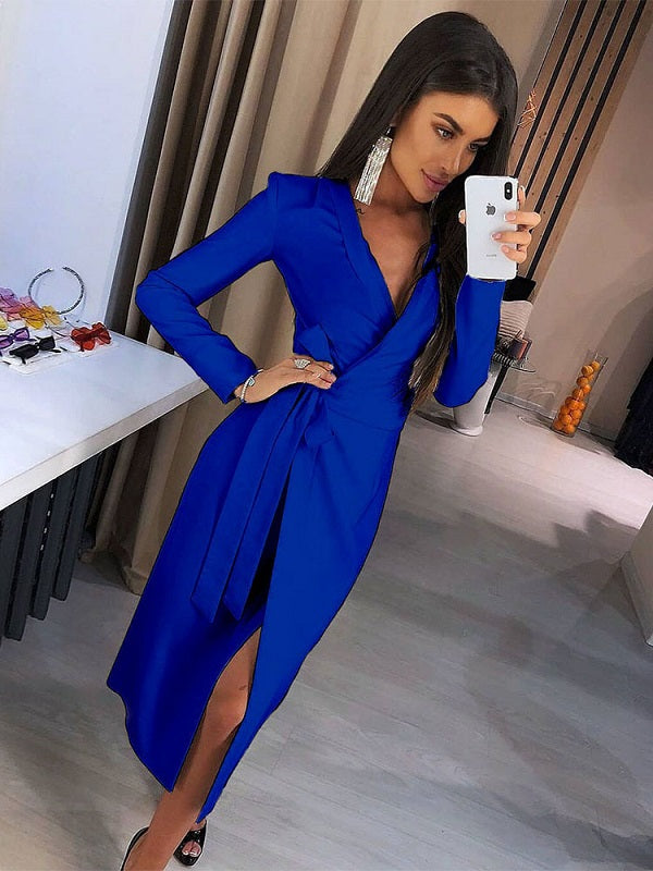 Bodycon Dresses Lace Up Stretch Casual Long Sleeves Pencil Dress
