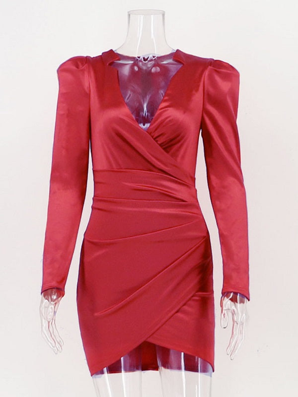 Bodycon Dresses Layered Casual Long Sleeves Midi Pencil Dress