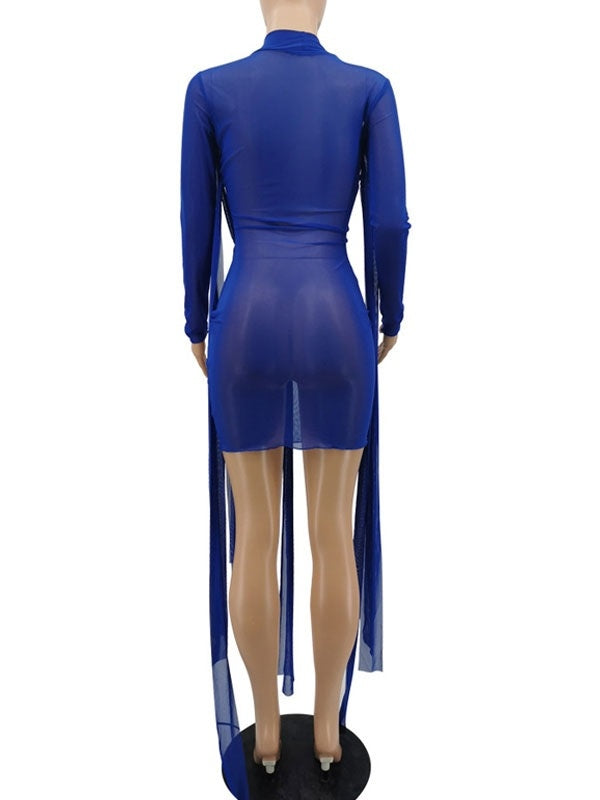 Bodycon Dresses Long Sleeves High Collar Layered Sheath Dress