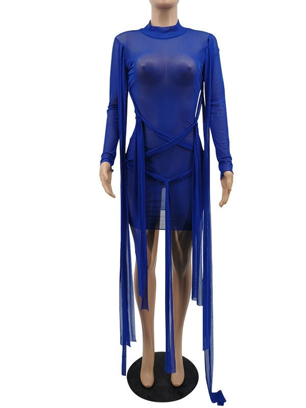 Bodycon Dresses Long Sleeves High Collar Layered Sheath Dress
