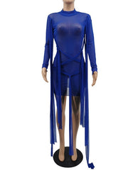 Bodycon Dresses Long Sleeves High Collar Layered Sheath Dress