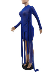 Bodycon Dresses Long Sleeves High Collar Layered Sheath Dress