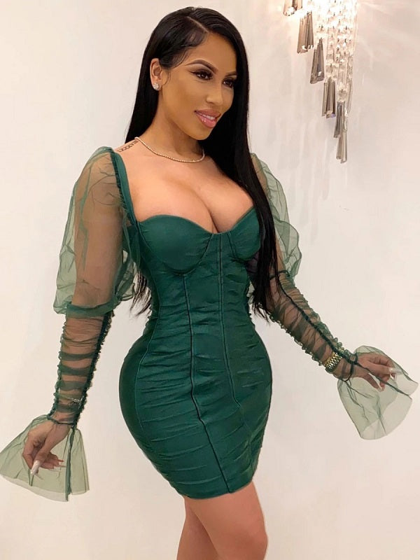 Bodycon Dresses Pleated Design Midi Pencil Dress