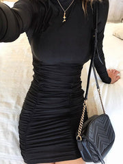 Bodycon Dresses Pleated High Collar Slim Fit Dress Sheath Dress