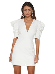 Bodycon Dresses Pleated Irregular Half Sleeves Midi Pencil Dress