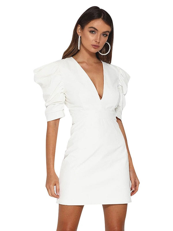 Bodycon Dresses Pleated Irregular Half Sleeves Midi Pencil Dress