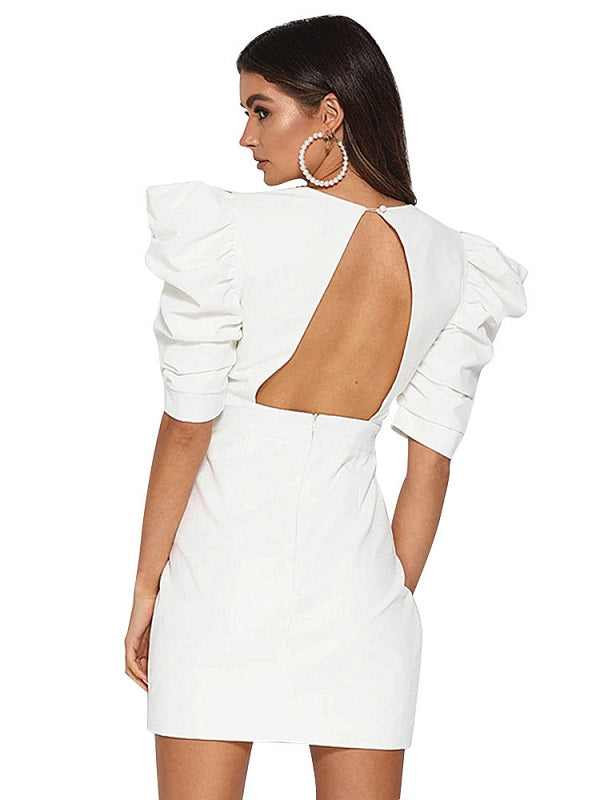 Bodycon Dresses Pleated Irregular Half Sleeves Midi Pencil Dress