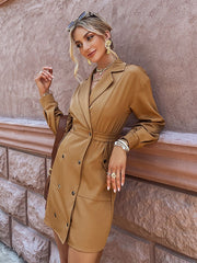 Bodycon Dresses Pleated Turndown Collar Stretch Sheath Dress