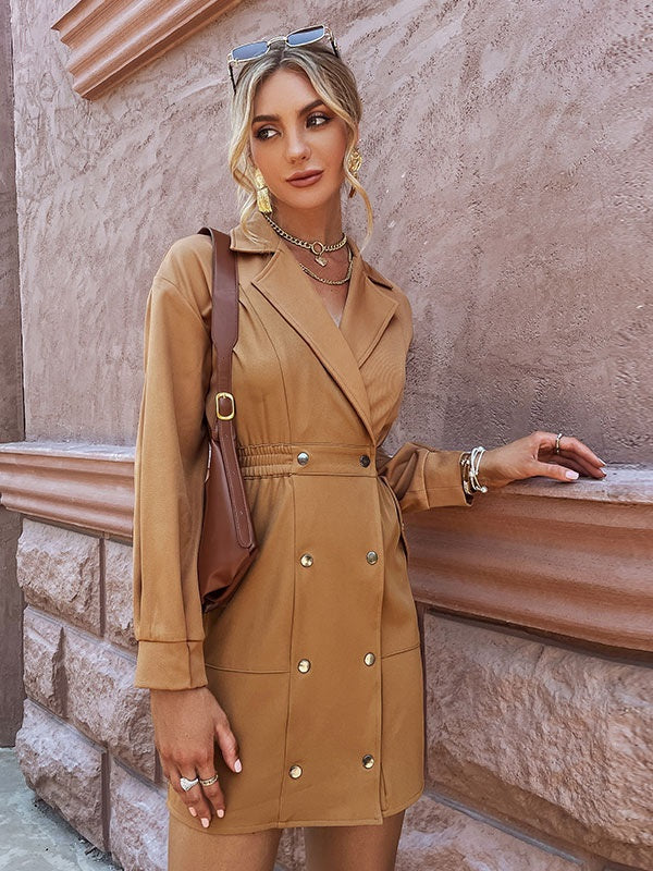 Bodycon Dresses Pleated Turndown Collar Stretch Sheath Dress