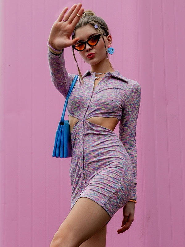 Bodycon Dresses Printed Buttons Stretch Casual Pencil Dress