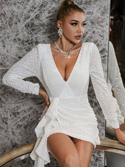 Bodycon Dresses Ruffles Stretch Sheath Dress Midi Dress