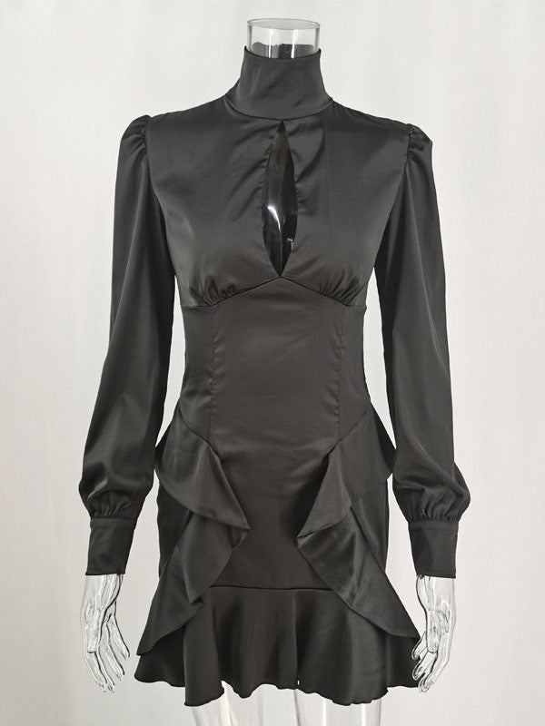 Bodycon Dresses High Collar Asymmetrical Midi Sheath Dress