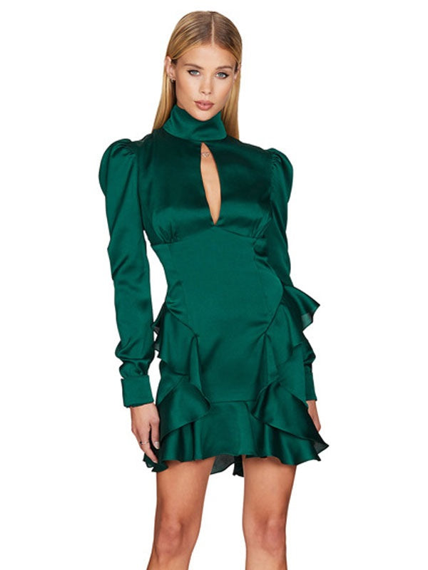 Bodycon Dresses High Collar Asymmetrical Midi Sheath Dress