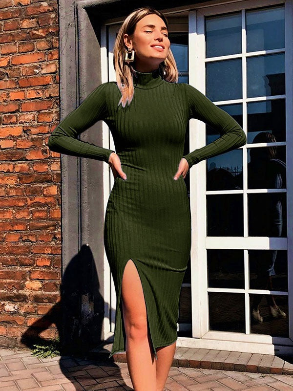 Bodycon Dresses Long Sleeves Pencil Dress Split Skirt
