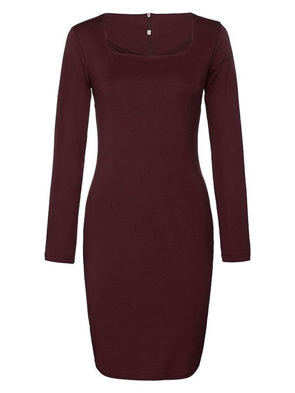 Bodycon Dresses Square Neck Long Sleeves Pencil Dress