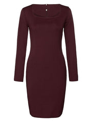 Bodycon Dresses Square Neck Long Sleeves Pencil Dress