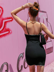 Bodycon Dresses Straps Neck Piping Stretch Pencil Dress