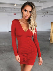 Bodycon Dresses V-Neck Backless Long Sleeves Pencil Dress
