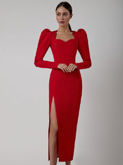 Bodycon Long Puff Sleeve Party Dress