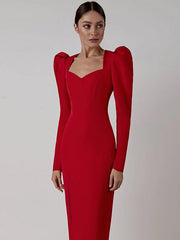 Bodycon Long Puff Sleeve Party Dress