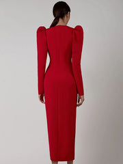 Bodycon Long Puff Sleeve Party Dress
