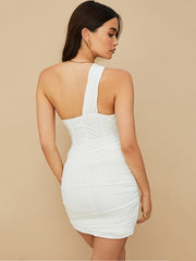 Bodycon One-Shoulder Pleated Dresses