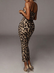 Leopard Print Sleeveless Backless Sheath Bodycon Dress