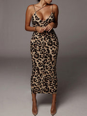 Leopard Print Sleeveless Backless Sheath Bodycon Dress