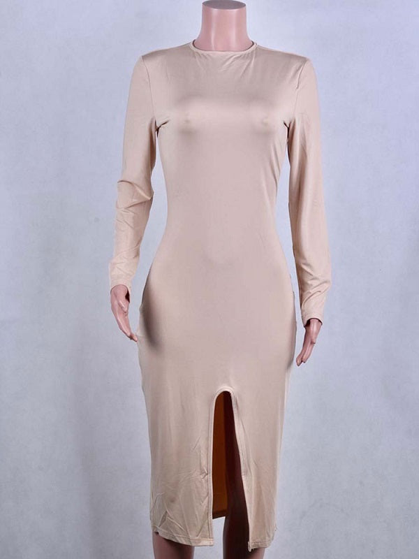 Bodycon Slit Front Dress Midi Dress Sheath Dress