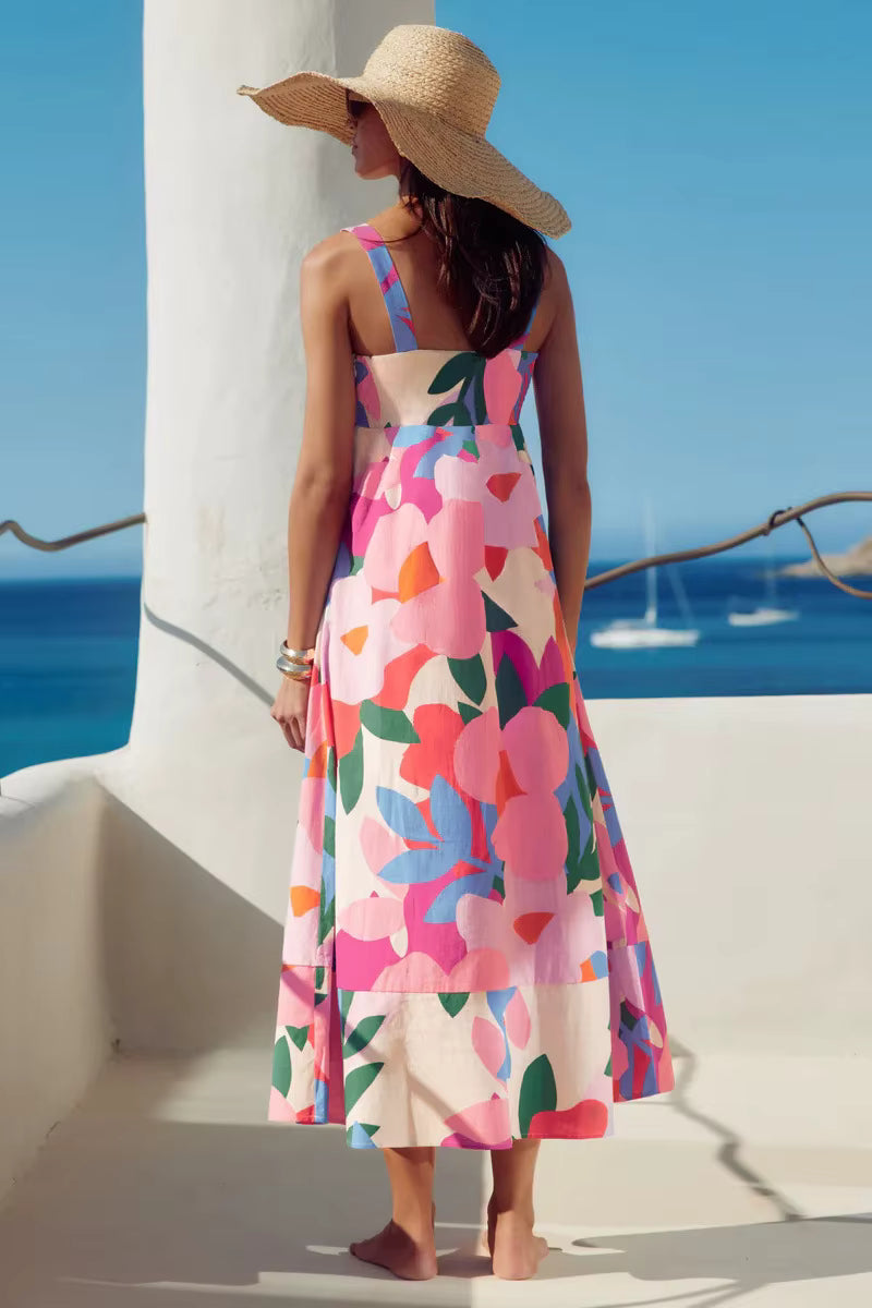 Bohemian A-line Color Blocked Strap Ankle-Length Maxi Dress