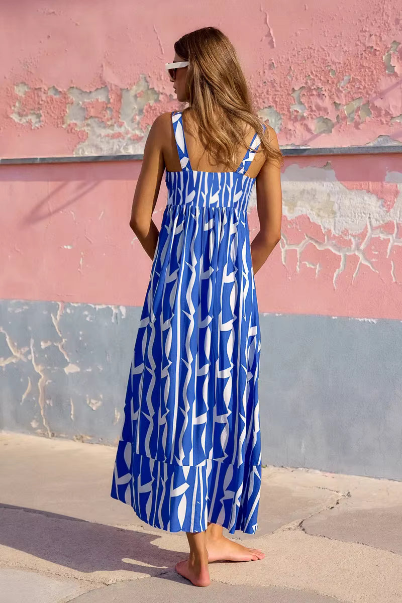 Casual Zippers A-line Color Blocked A-line Strap Ankle-Length Maxi Dress
