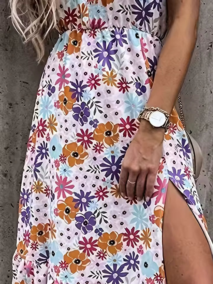 Bohemian A-Line With Pockets Short Sleeve Oversized Midi Dress