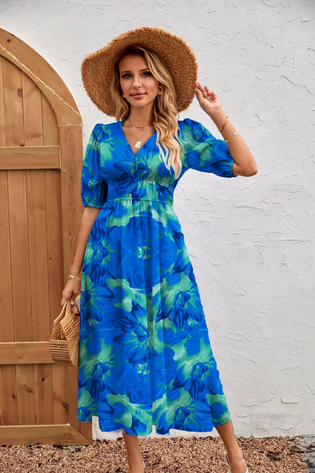 Bohemian Asymmetrical Pullover V-Neck Beach Style Floral Sundress