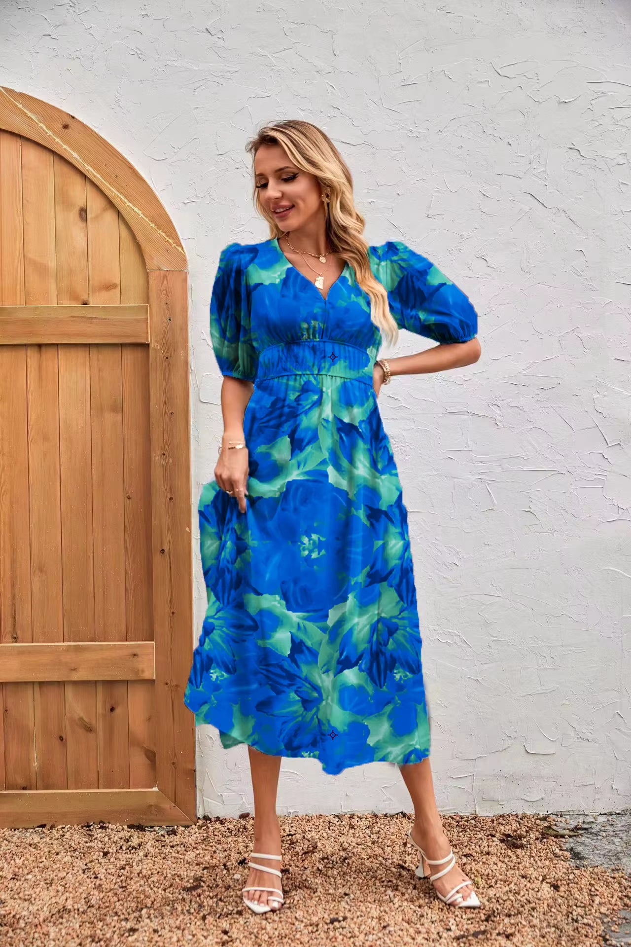 Bohemian Asymmetrical Pullover V-Neck Beach Style Floral Sundress