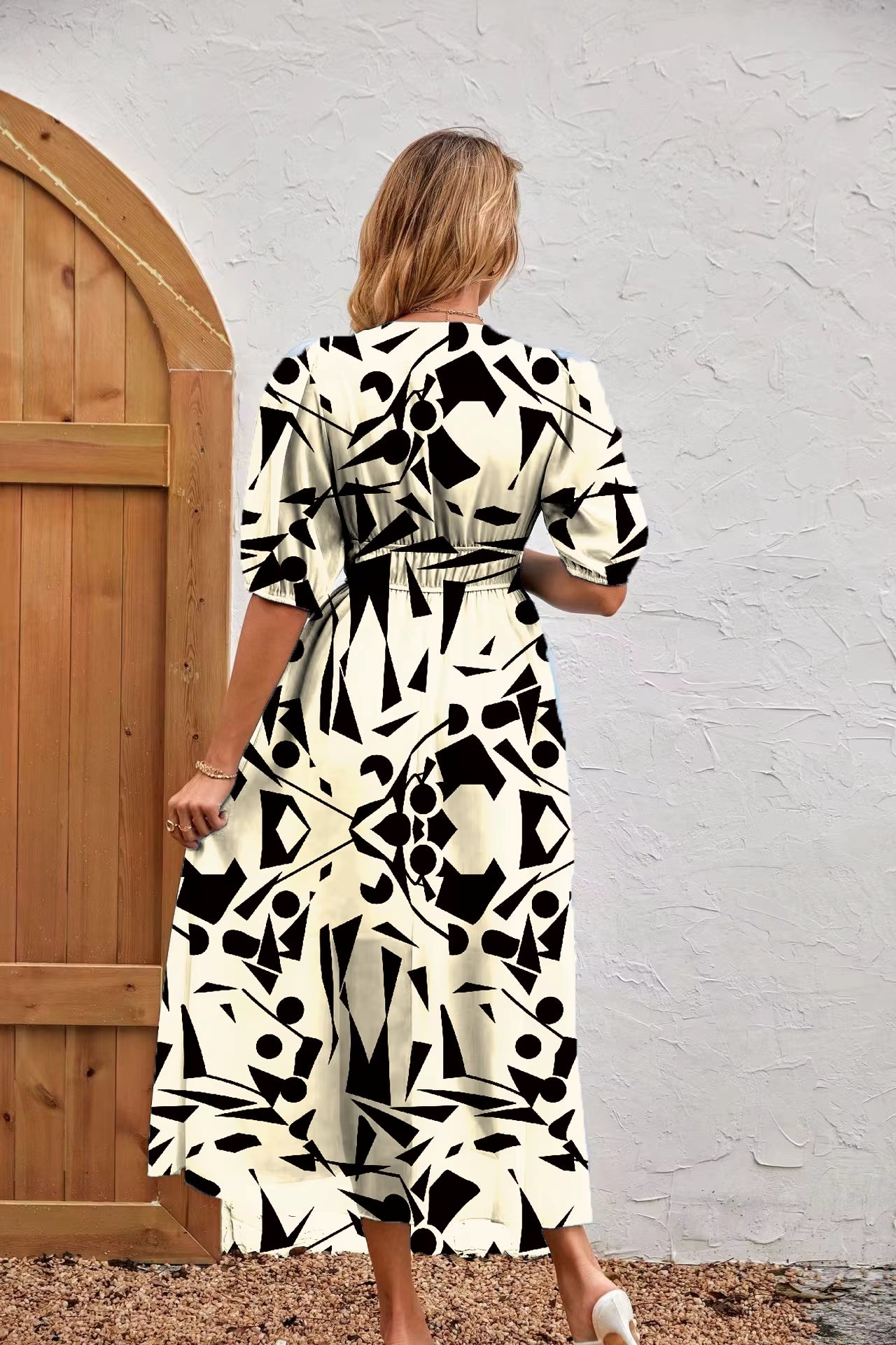 Bohemian Asymmetrical Pullover V-Neck Beach Style Geometric Design Sundress