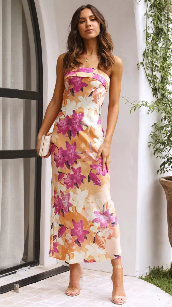 Bohemian Flower Printed Backless Long Ankle-Length Maxi Dress