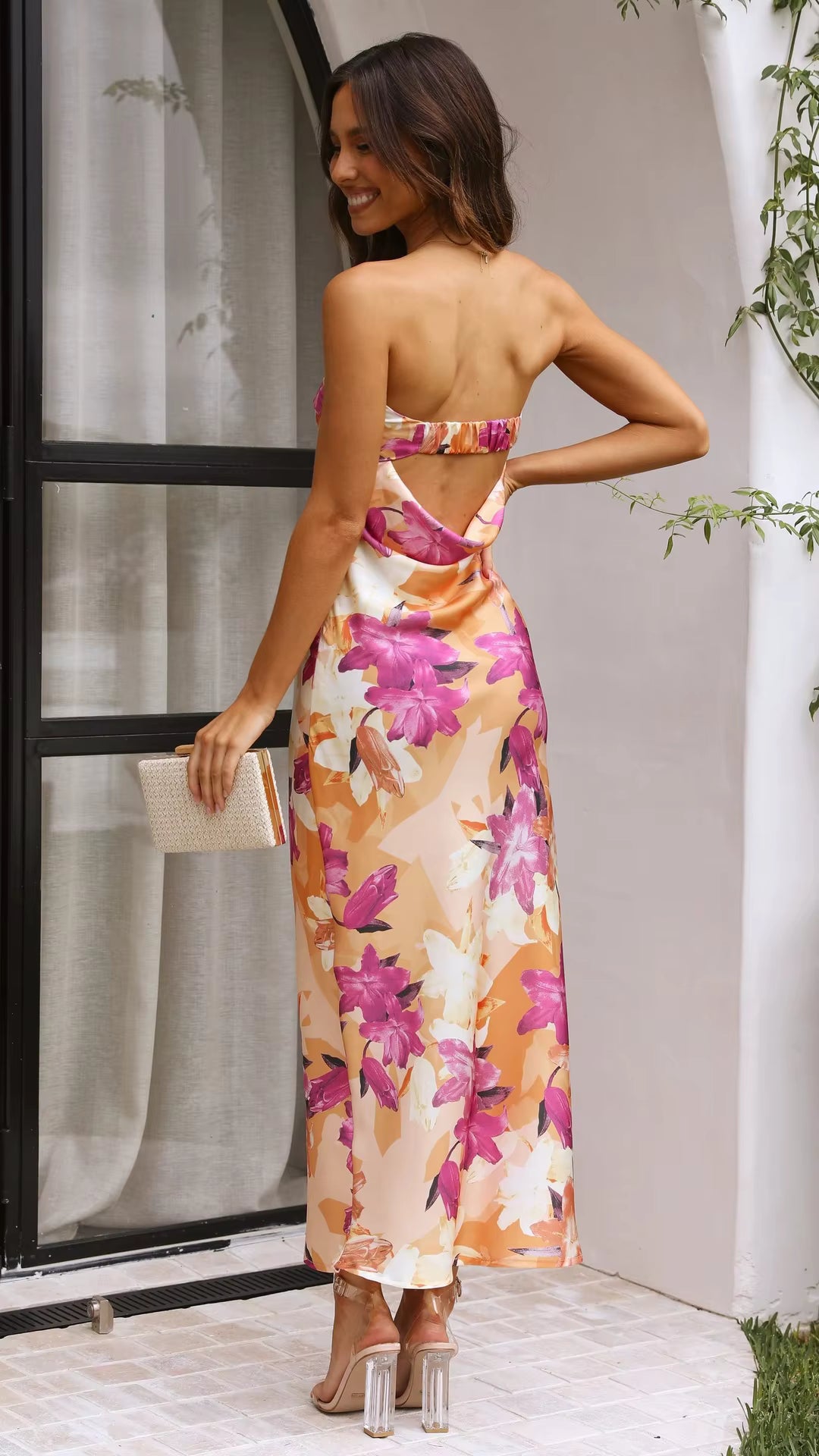 Bohemian Flower Printed Backless Long Ankle-Length Maxi Dress