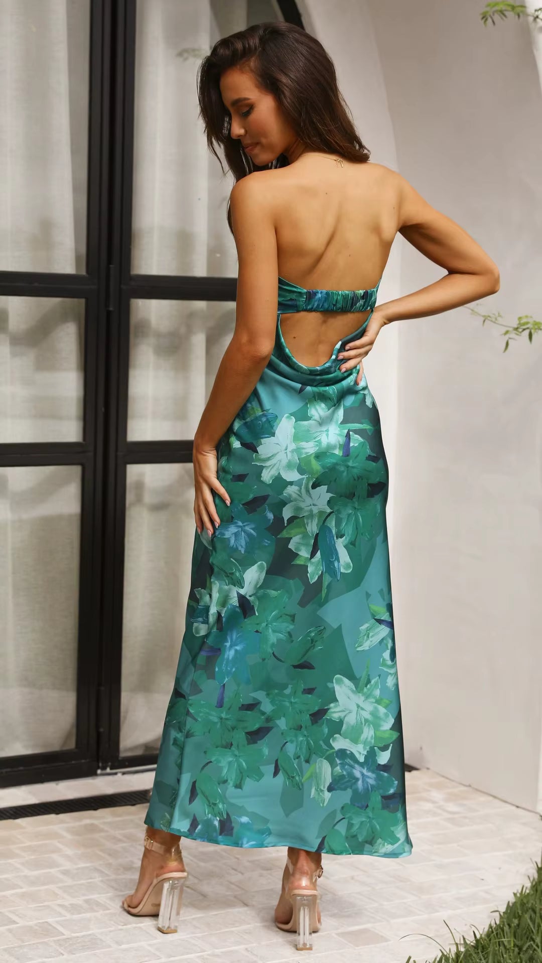 Bohemian Backless Strapless Flower Printed Ankle-Length Maxi Dress