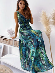 Bohemian Beach Style Sleeveless Printed V-Neck Floor Length Maxi Dress