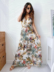 Bohemian Beach Style Sleeveless Printed V-Neck Floor Length Maxi Dress