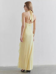 Bohemian Butter Halter Neck Ruffled Events Maxi Dress