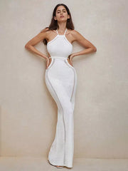 Bohemian Cutout Spaghetti Straps Backless Knitted Maxi Dress