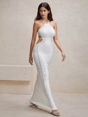 Bohemian Cutout Spaghetti Straps Backless Knitted Maxi Dress