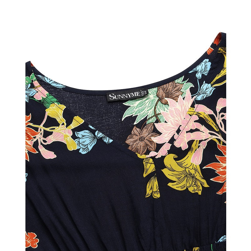 Bohemian Floral Print Long Sleeve Split Flowy Mini Elegant Dress