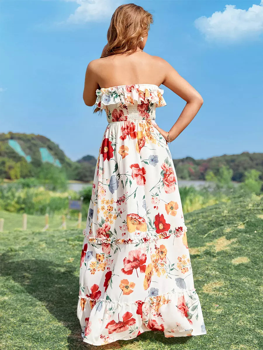 Bohemian Floral Print Sleeveless Resort Wear Maxi Dress
