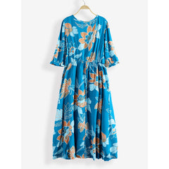 Bohemian Floral Print V-neck Waist Tie Beach Holiday Long Maxi Dress