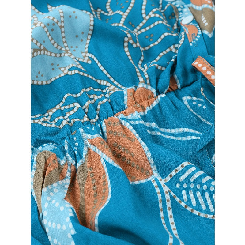 Bohemian Floral Print V-neck Waist Tie Beach Holiday Long Maxi Dress